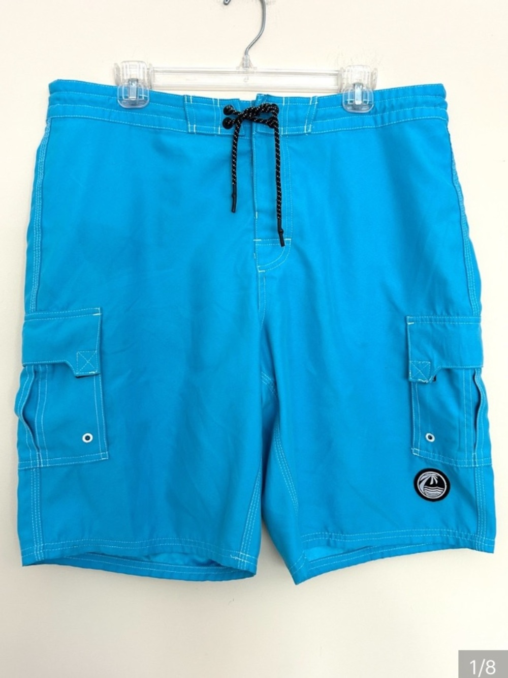 Men's Bright Blue Turquoise Cargo Swim Board Shorts
